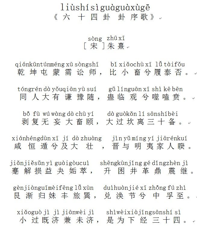 朱熹卦序歌与其它记忆